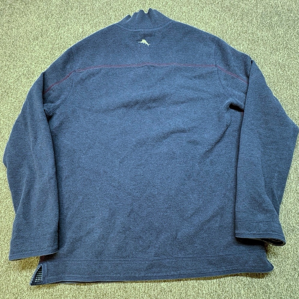 Tommy Bahama Reversible Sweater Mens XL 1/4 Zip Pullover Blue Cotton Knit Preppy - Picture 4 of 12